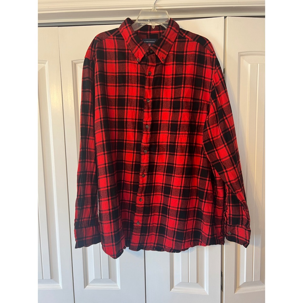 Saddlebred Mens Big & Tall 2XLT Red Black Buffalo Plaid Flannel Shirt Cotton - Picture 1 of 5